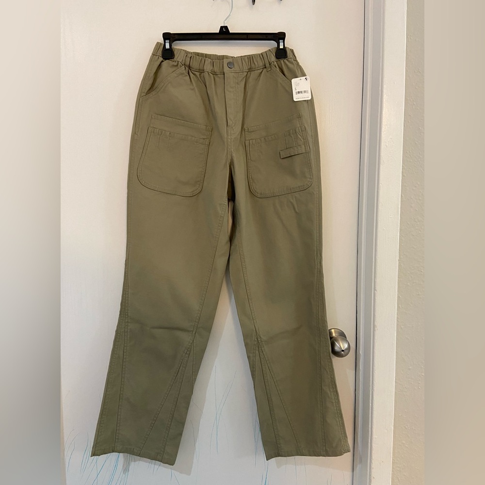 Free People FP Movement Voyage Pants Cargo Straight Leg Desert Taupe Sz S Cotton